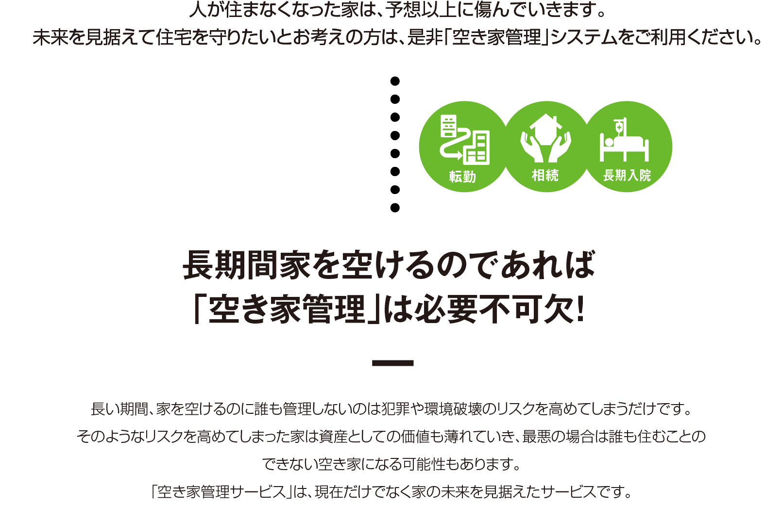 長期間家を空けるのであれば「空き家管理」は必要不可欠！