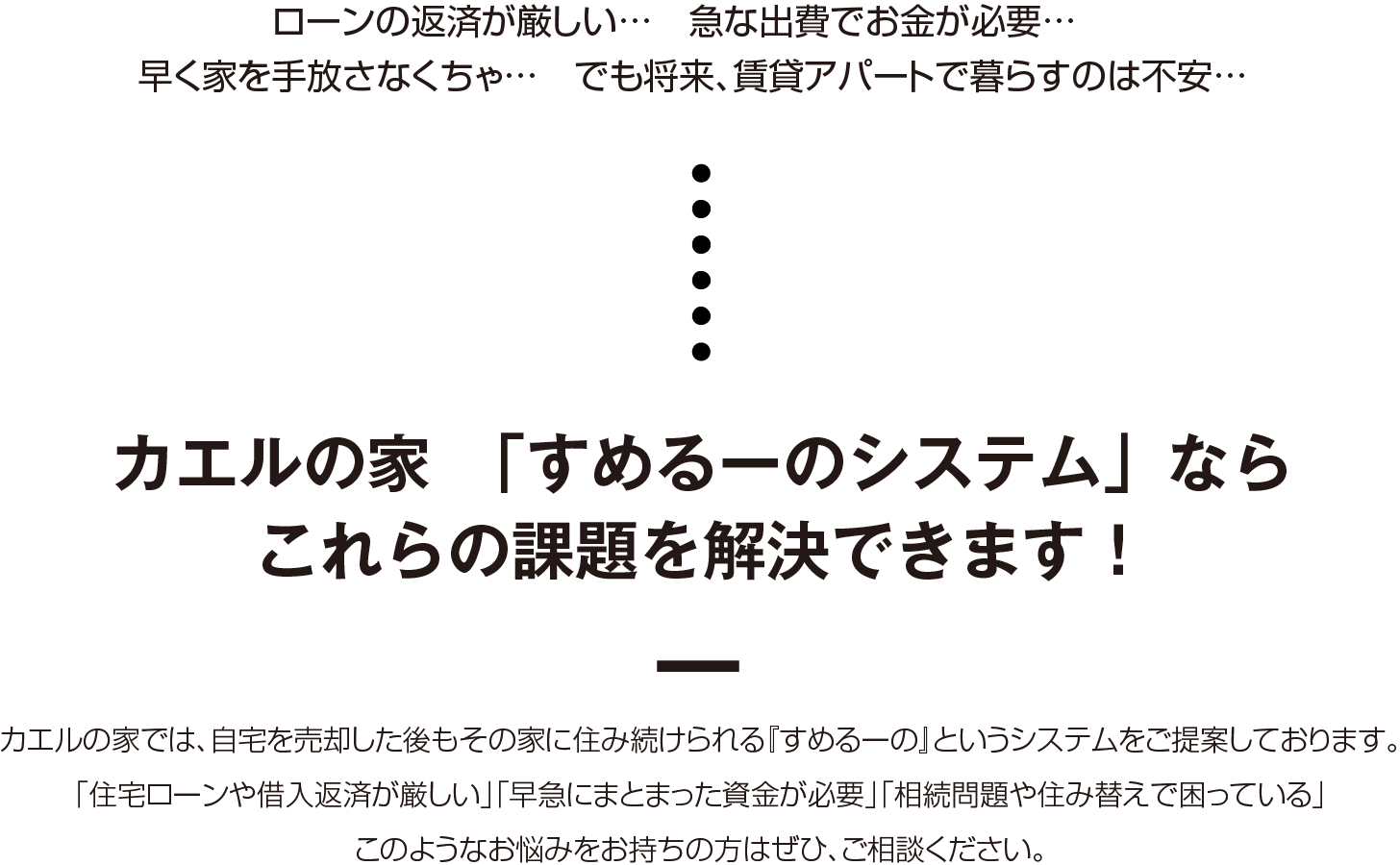 カエルの家「すめるーのシステム」ならこれらの課題を解決できます！